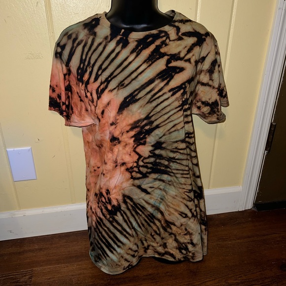 Black Reverse Tie-Dye Retro Short Sleeve Cotton Shirt Size M New without Tags - Picture 4 of 7